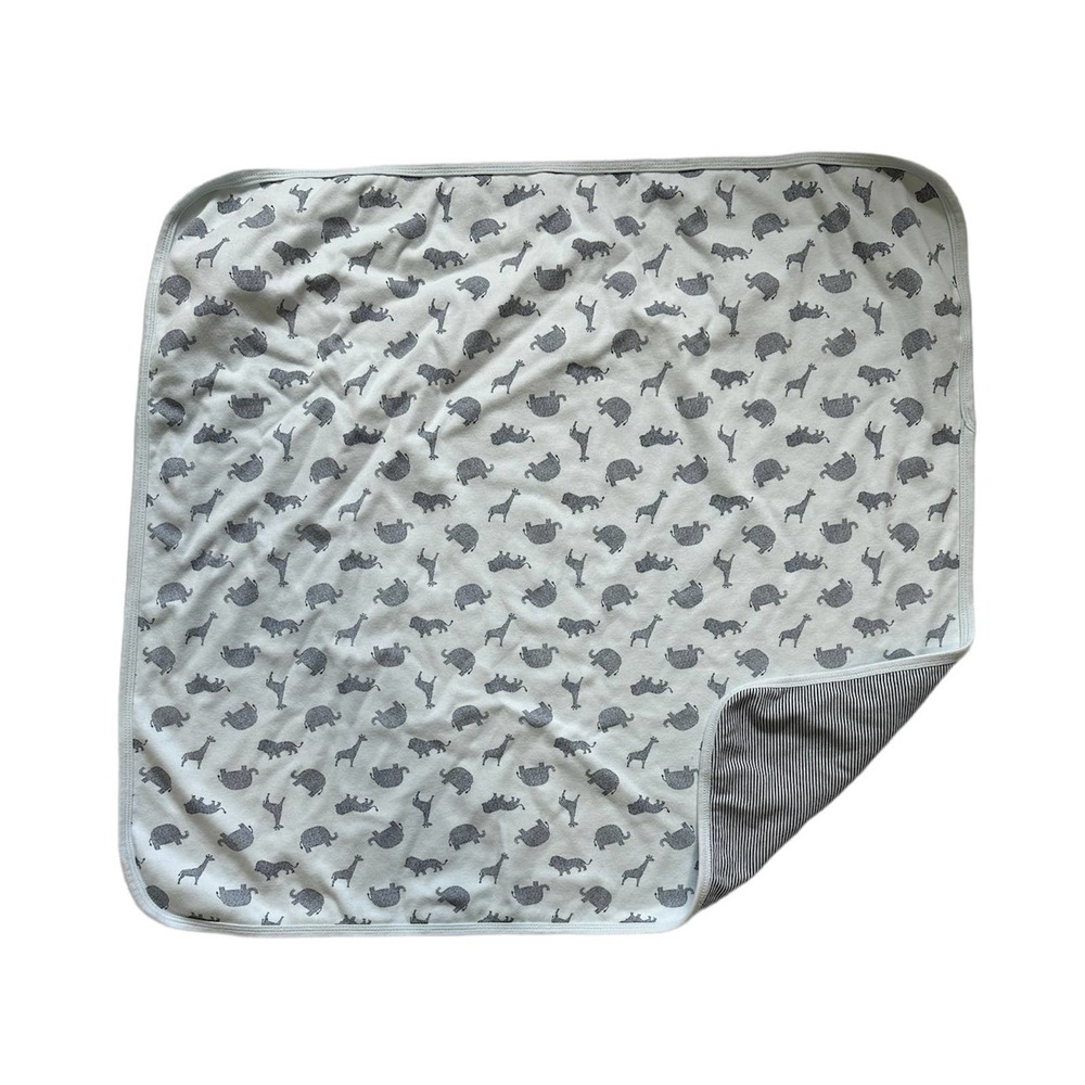 Little Me Safari Jungle Animals Stripe Blue Gray Cotton Baby Security Blanket